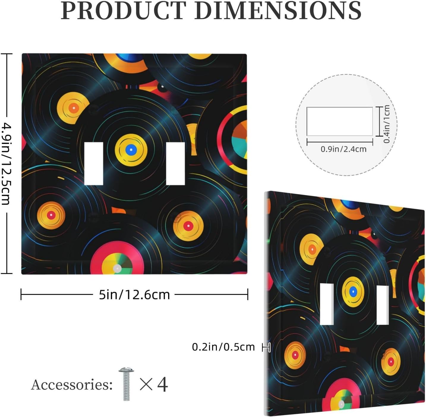 Music Record Cd Light Switch Cover 2-Gang, Double Toggle Outlet Wall Plate Electrical Plug Cover, Decorative Receptacle Switch Plate 5 x 4.9 Inch