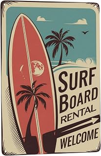 Surfboard Beach Welcome Metal Sign 8x12 Inch Retro Coastal Decor Summer Art Perfect Hanging Surf Shack Patio Shore With Tropical Theme Weatherproof Coating Vacation Gift Surfer