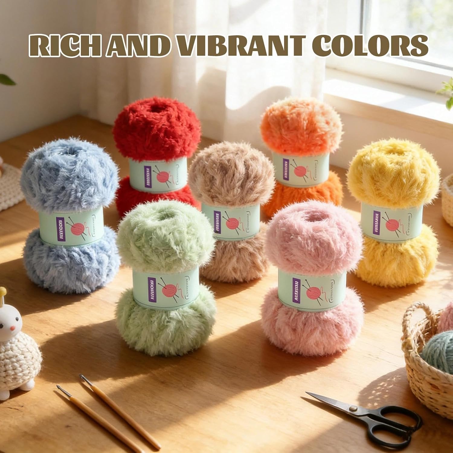 Faux Fur Fluffy Yarn for Crochet, White Fuzzy Chunky Yarn for Crocheting