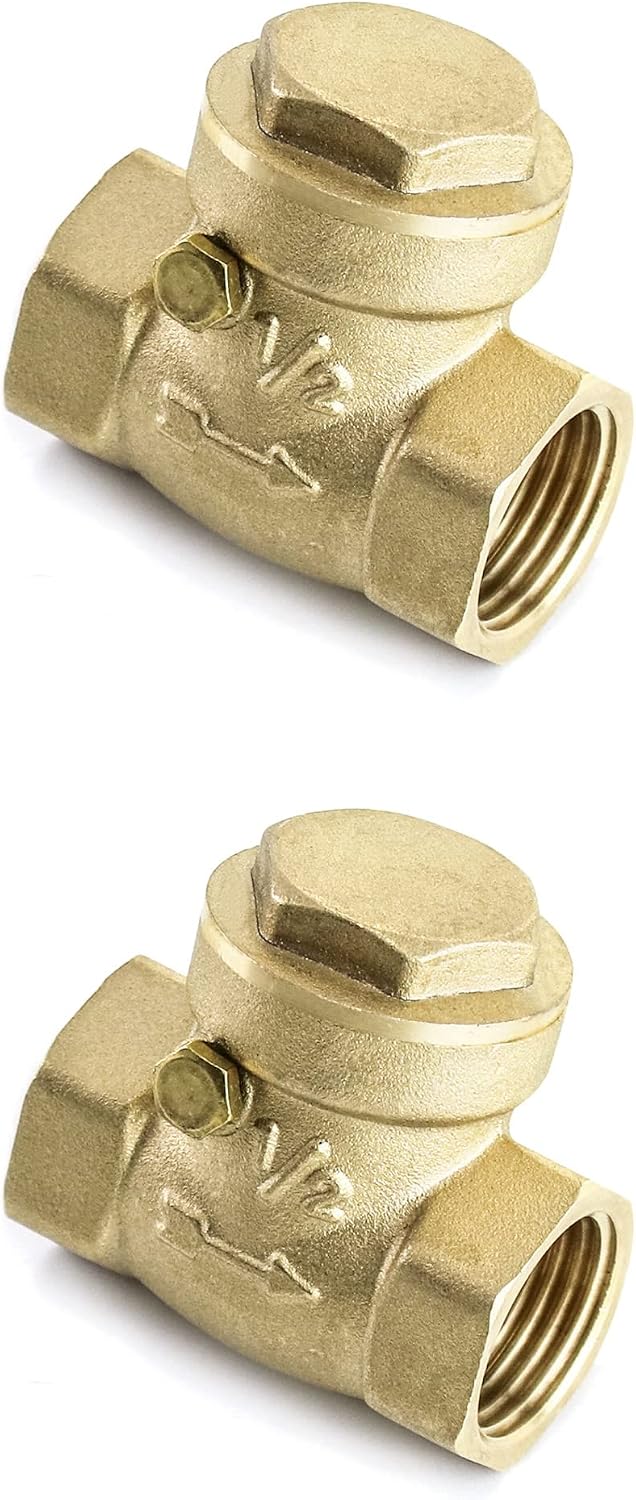 QWORK Check Valve, 2 Pack DN15 1/2" Female Thread Brass No-Return Swing Check Valve, 232 Psi One-Way Check Valve Prevent Fuel/Water Backflow