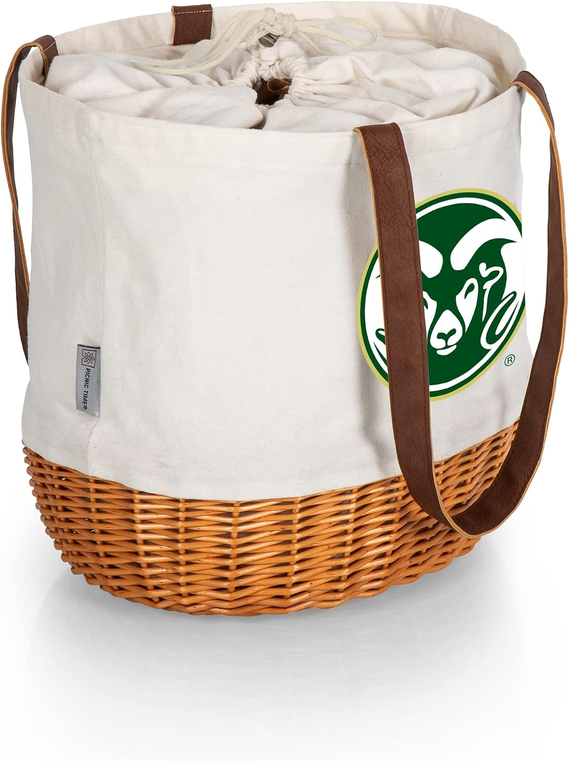 PICNIC TIME NCAA Purdue Boilermakers Coronado Canvas and Willow Basket Tote, Picnic Tote Bag, Beach Tote, (Beige Canvas)