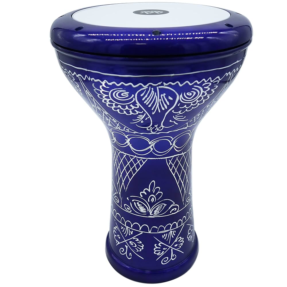 Amazon.com: The 17'' Wave Zaza Percussion Egyptian Style Darbuka Doumbek  (Blue - Engraved) : Musical Instruments