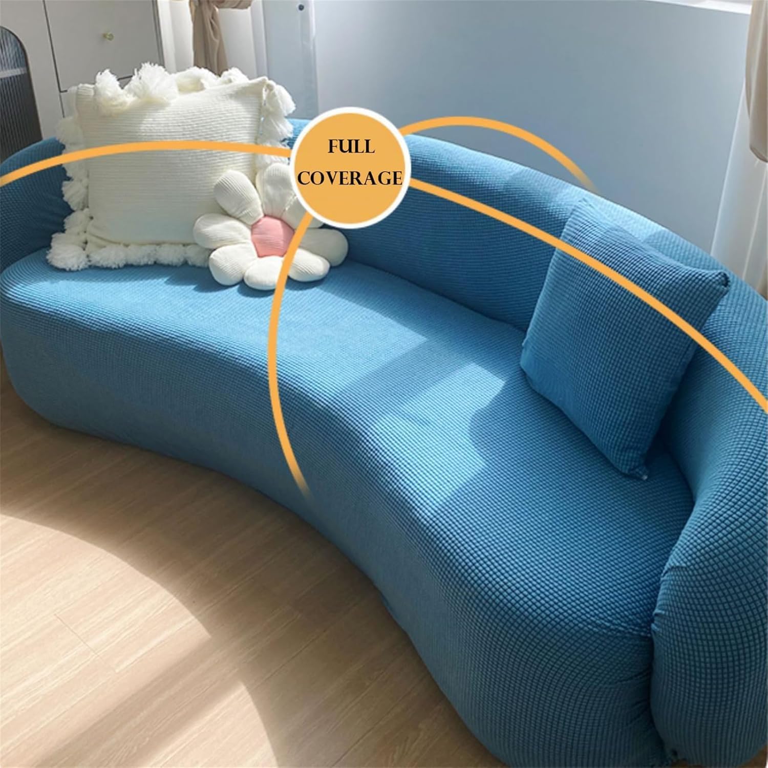 JacoJe Stretch Semi Circle Curved Sofa Cover Couch Slipcover, Shaped Semi-Circular Curved Sofa Cover for Living Room, Washable Sectional Couch Slipcover(#1,1 seat [37-57 in])