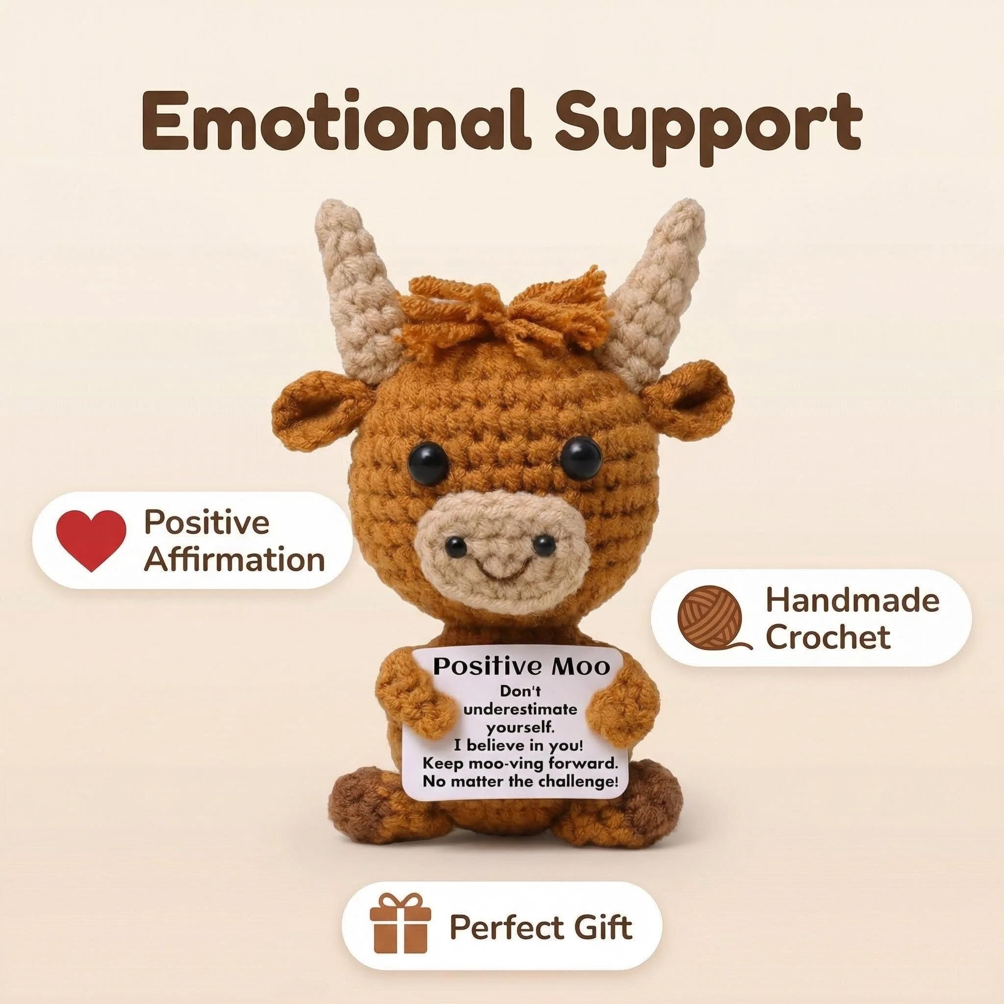QIANSSE Handmade Crochet Doll, Mini Emotional Support Animal Gift with Inspirational Card - Image 3