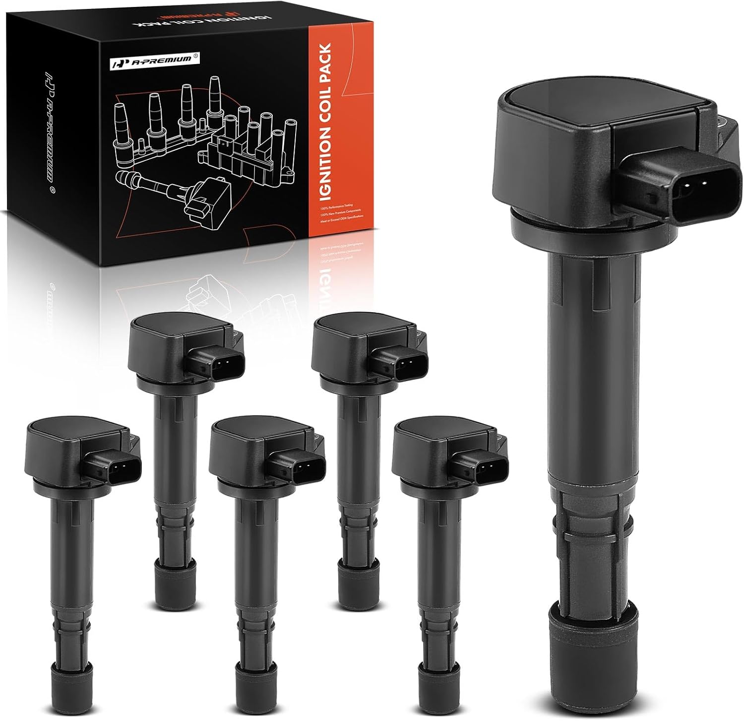 A-Premium 6PCS Ignition Coil Packs Compatible with Acura, Honda & Saturn Vehicles - V6 3.5L 3.7L - MDX 2001-2009, Accord 2004-2007, Pilot 2003-2008, Ridgeline 2006-2008, Vue 2004-2007