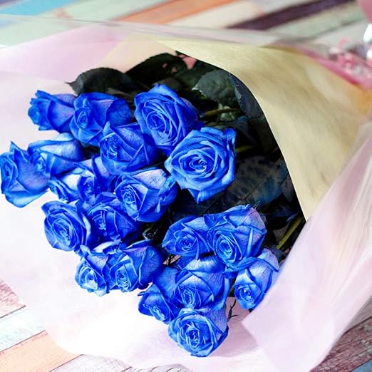 Amazon ビズフラワー 花束青バラ ブルーローズ本 ロングタイプ花束 出産祝い 結婚祝い 卒業卒園 新たな門出 ホワイトデー 花束 オンライン通販