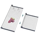 BBXTYLY Extra Large Expandable Roll Up Dish Drying Rack,Over The Sink Drying Rack Sink Cover Kitchen Sink Accessories Kitchen Rolling up Stainless Steel Drainer, Foldable,Rollable（Gray，25.1''-12.4''）