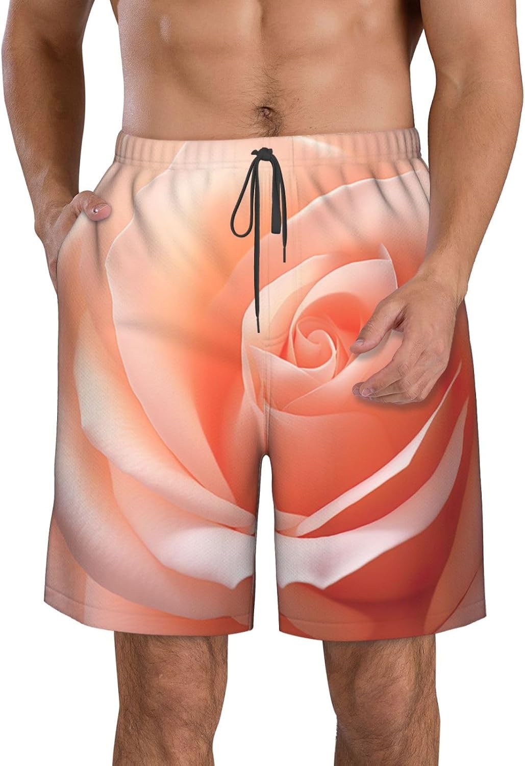 Mens Roses Print Print Beach Shorts,Casual Summer Shorts for Men,Quick Dry Polyester