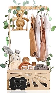 8 In 1 Wooden Baby Shower Crate Closet, Baby Basket with Handle Footprint Kit for Baby Shower Gifts, Baby Shower Wooden Gift Crate, Baby Personailzed Basket for Pregnancy New Parent