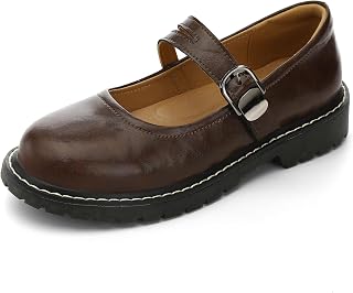 Mary Jane Shoes Women Flats Leather Mary Janes for Women Formal Dress Shoes Oxford Platform Non Slip Casual Round Toe Comfortable for Meeting Party School Work