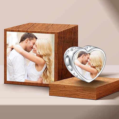 Miniatura 5 de NINGAN Abalorios personalizados con fotos de plata de ley 925 para pulseras, collares, cuentas redondas de corazón grabado personalizado para