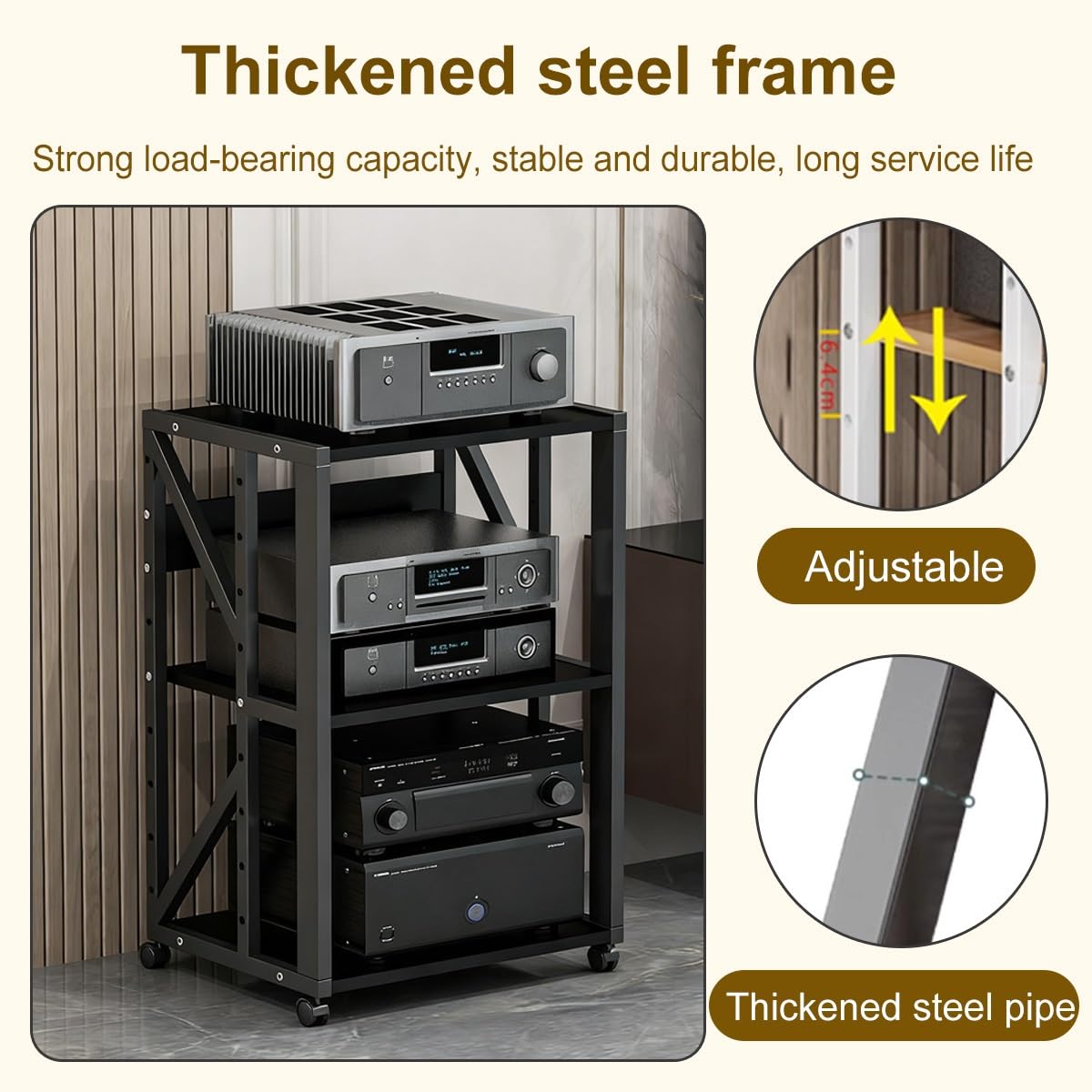 Mobiletto HiFi Rack Audio a 2/3 Ripiani, Av Tower Media Stand Supporto con Ruote Universali, Piccolo mobiletto Stereo e Supporti Audio-Video per Ufficio, Soggiorno(Style 3)