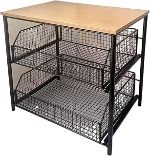 Kitchen Storage Rack, Multi-Layer Organizer with Drawers & Metal Wire Baskets, Space-Saving Solution for Kitchenware & Coffee Maker Accessories