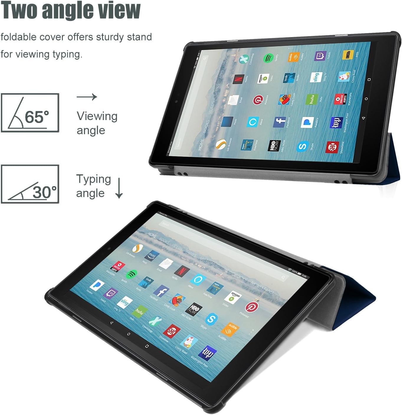 All-New Amazon Fire HD 10 Case (2019 9th Generation / 2017 7th Generation), ProCase Slim Light Smart Cover Stand Hard Shell Case for Fire HD 10.1" Tablet (9th Gen / 7th Gen) -Navy