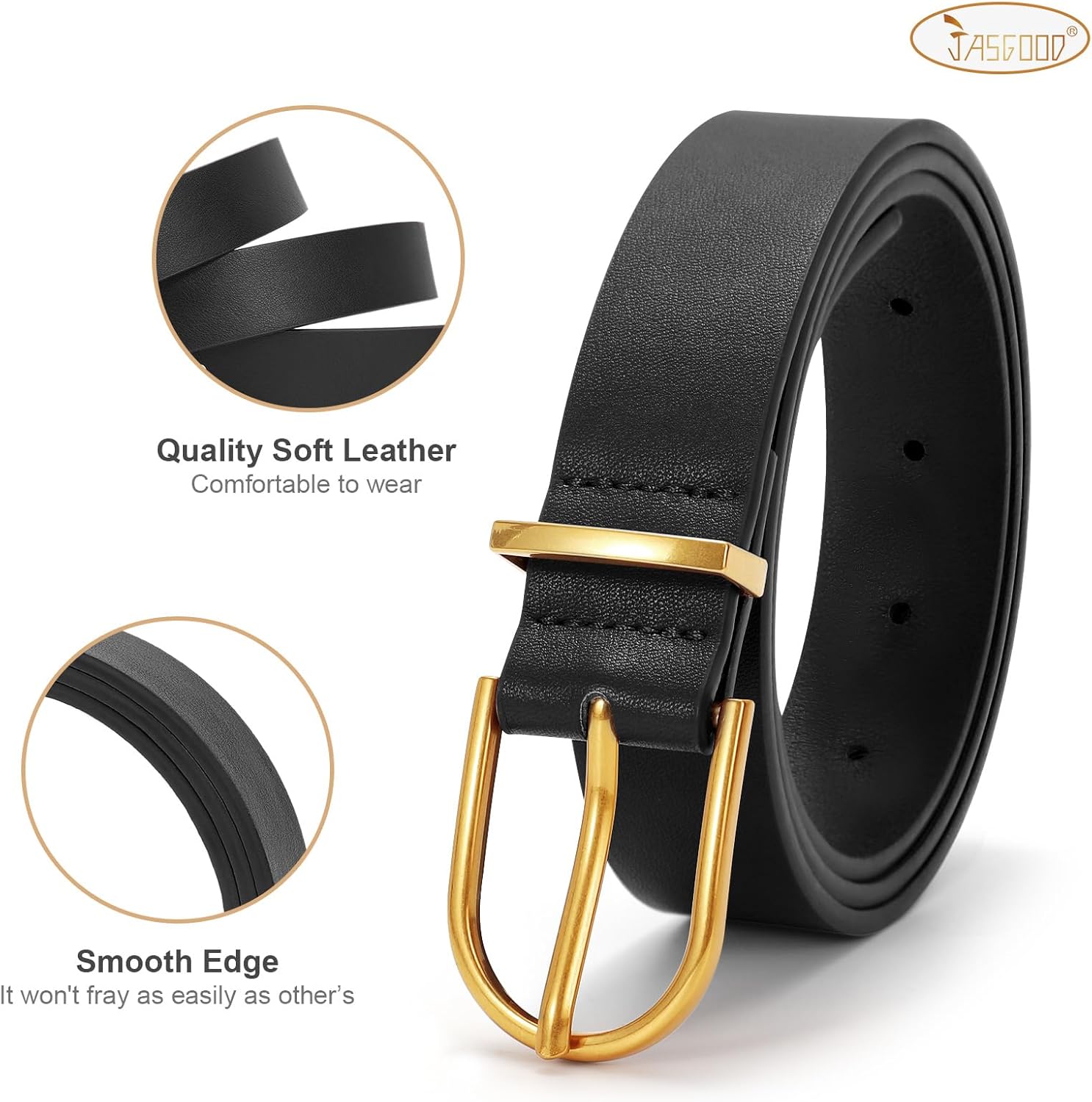 JASGOOD Women’s Leather Belts for Jeans Pants Fashion Ladies Belt with Gold Buckle - Image 4