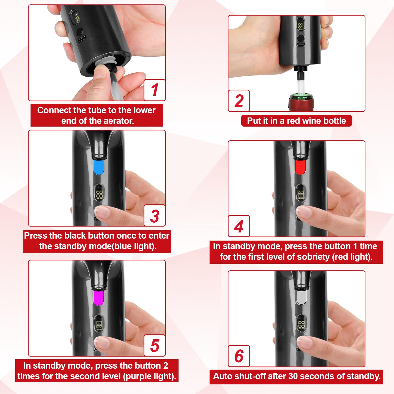 Aireador de vino eléctrico, decantador de vino automático de un solo toque para vino tinto y blanco, dispensador de vino, vertedor de vino, regalos de vino para amantes del vino (negro) 6