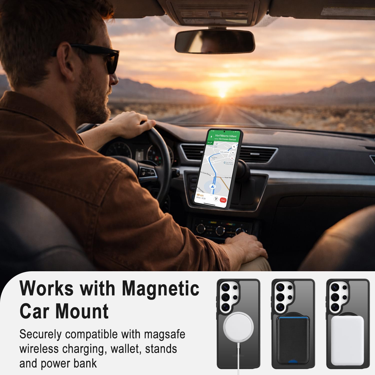 Magnetic Wallet Case for Samsung Galaxy S26 Ultra, Detachable Card Holder Holds 2-3 Cards, Compatible with MagSafe, Translucent Matte Slim Shockproof Phone Case for Galaxy S26 Ultra Black