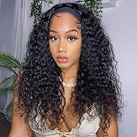 Vista 20 de Aiterina - Peluca de diadema de onda profunda con cabello humano para mujeres negras, cabello remy brasileño, sin pegamento, sin encaje frontal