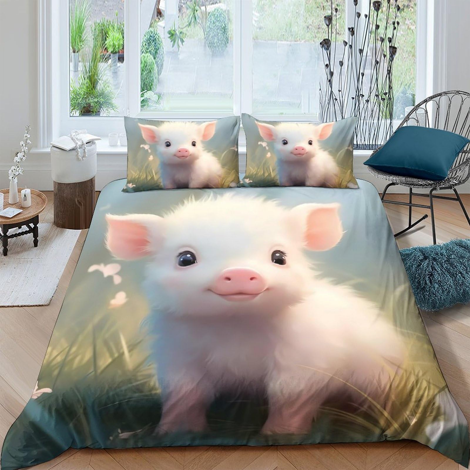 Ctjqhvkz Style-2 3D Printed Cute Pig Fitted Sheet Microfiber Soft Animal Bed Cover For Bedroom Dorm Mattress Protection Decor Single（135X200cm）