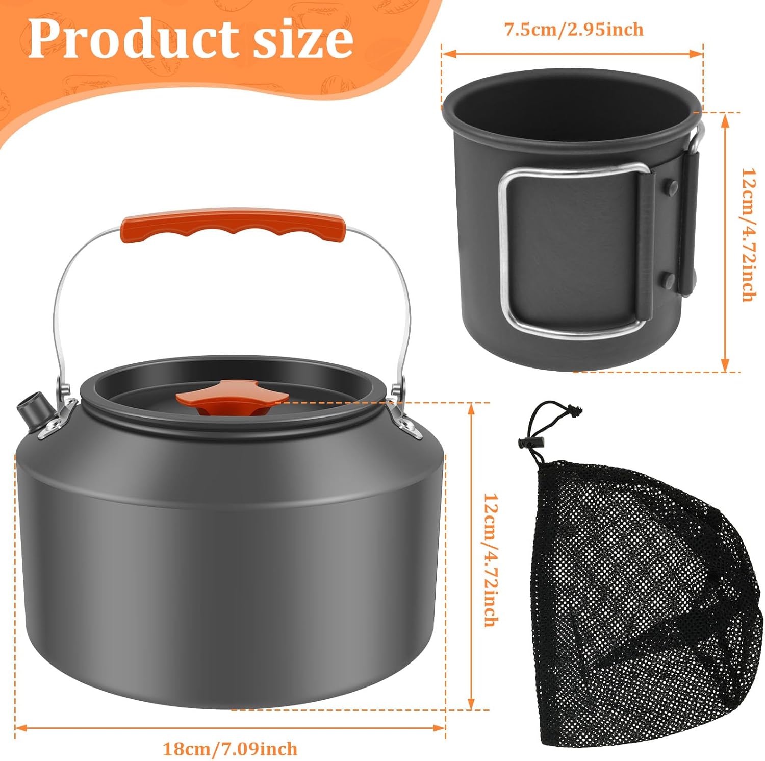 2.5L Camping Kettle Heat Evenly Camp Kettle Sturdy Rustproof Camping Coffee Pot Lightweight Portable Camping Kettle with 2 Cups for Outdoor Camping Hiking Picnic(Style 1)