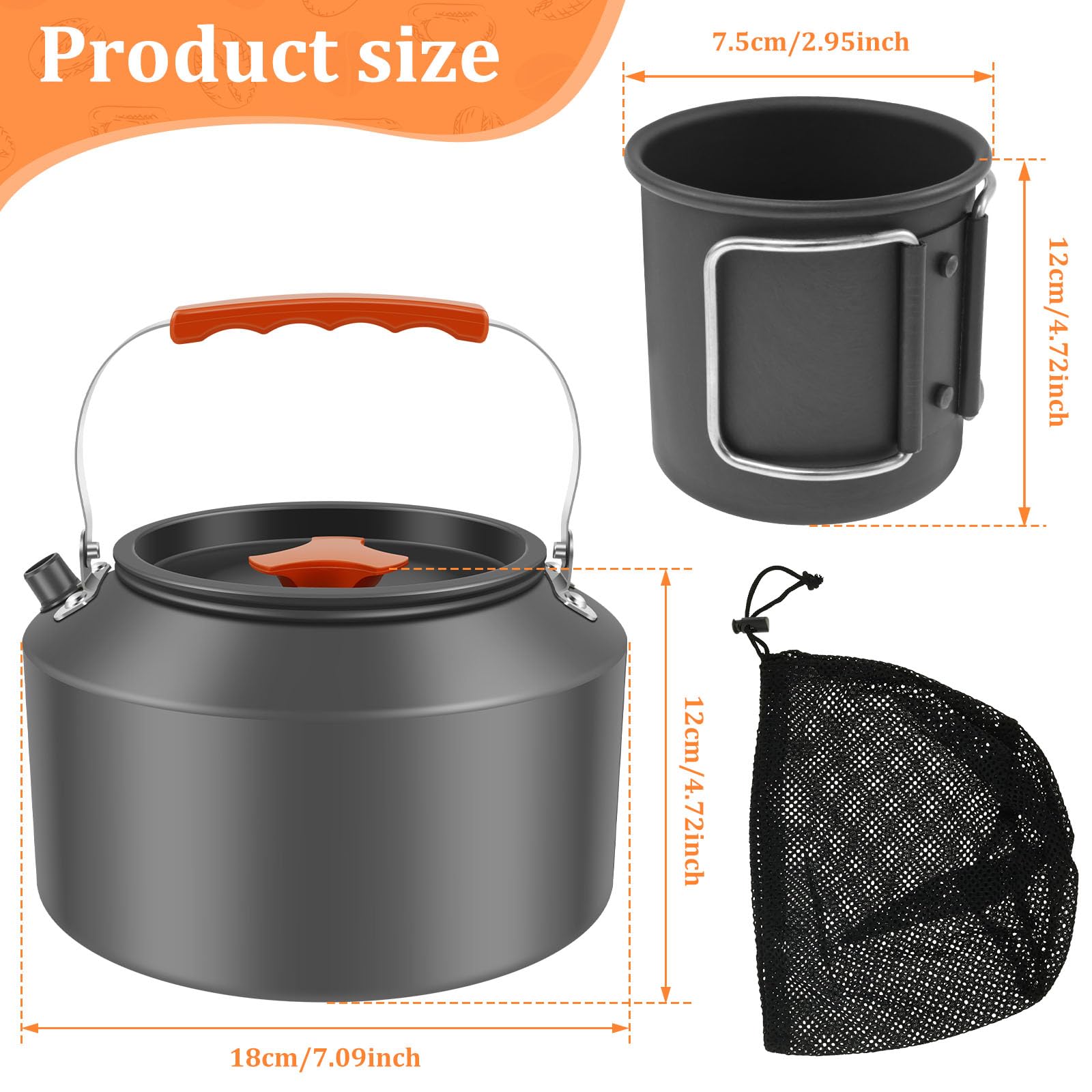 SOEWWEKLAX 2.5L Camping Kettle Heat Evenly Camp Kettle Sturdy Rustproof Camping Coffee Pot Lightweight Portable Camping Kettle with 2 Cups for Outdoor Camping Hiking Picnic(Style 1)