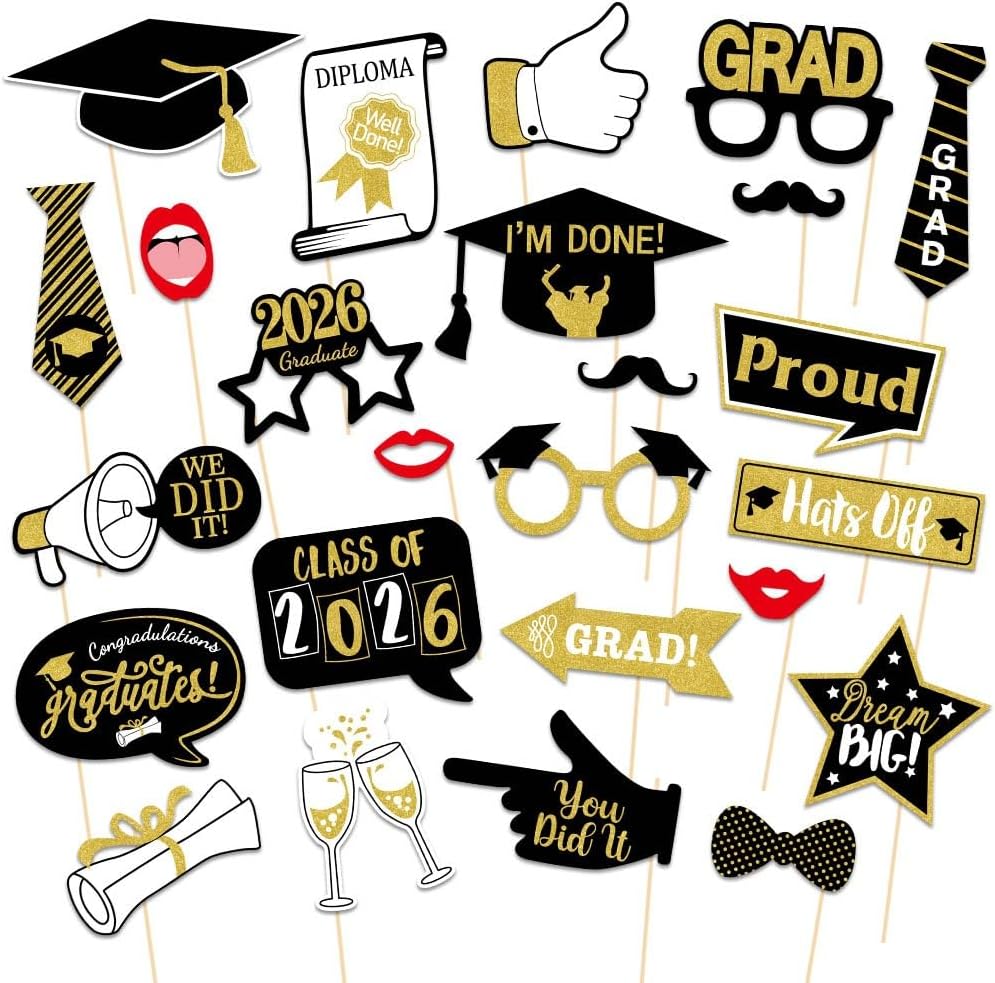 25Pcs Graduation Photo Booth Props Class of 2026 Grad Party Favors Supplies