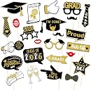 25Pcs Graduation Photo Booth Props Class of 2026 Grad Photo Props Black and Gold Graduation Decorations for Grad Party Favors Supplies