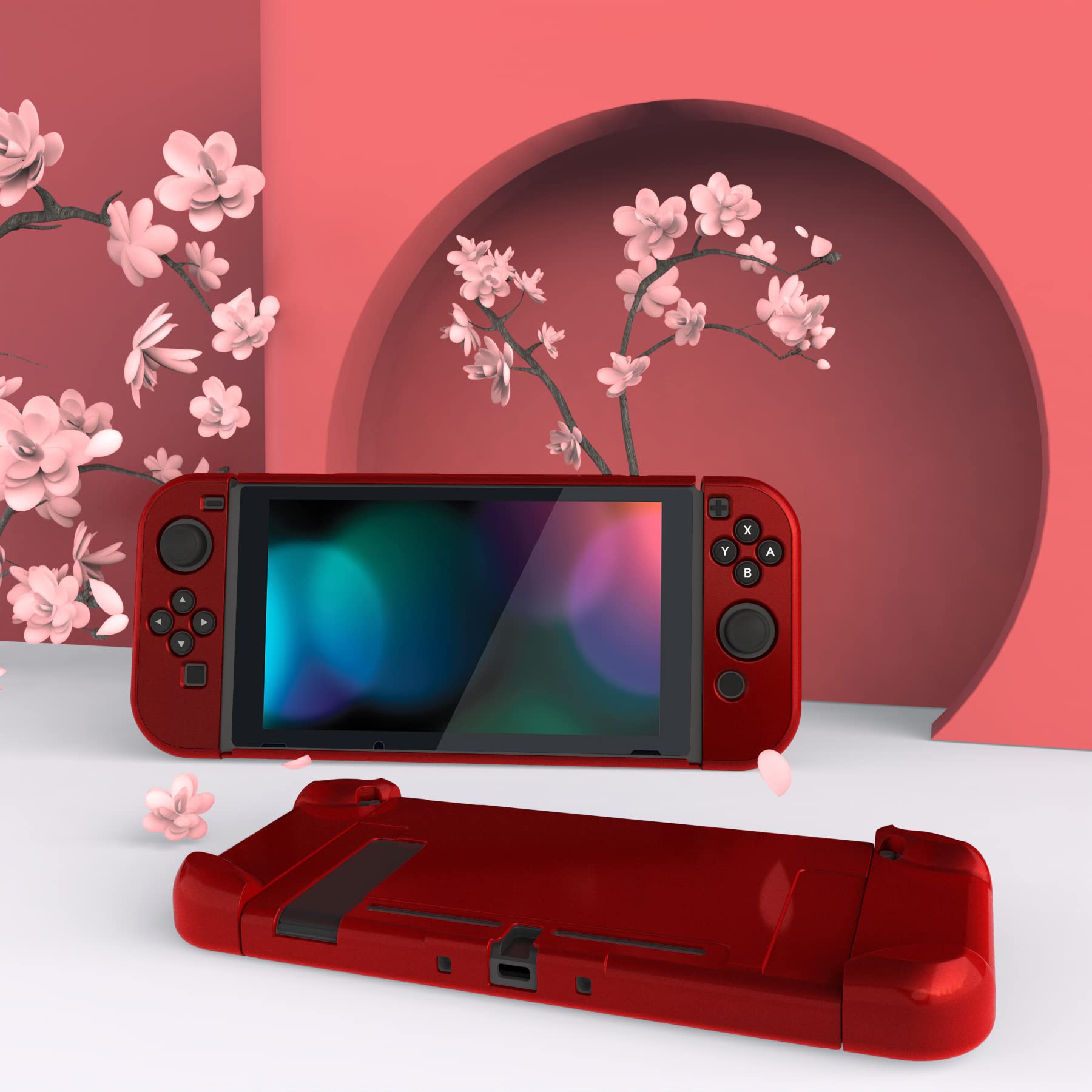 eXtremeRate PlayVital Funda Tacto Suave para Nintendo Switch Carcasa Dura Estuche Protector Separable de Joycons Protectora Dockable Cover Cáscara para Control Switch Joycon Consola(Rojo Escarlata) - 5