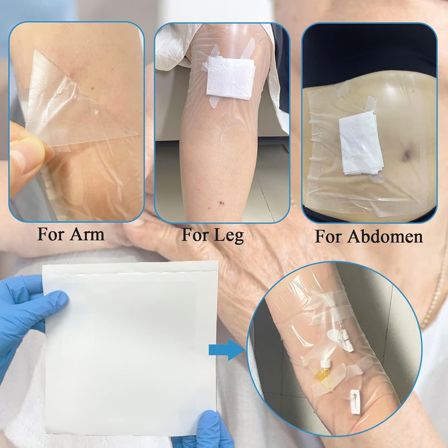 PICC Line Shower Bandage Protector Shield, Waterproof Transparent Film Wound Dressing Barrier, 7 Pcs (9"x9")