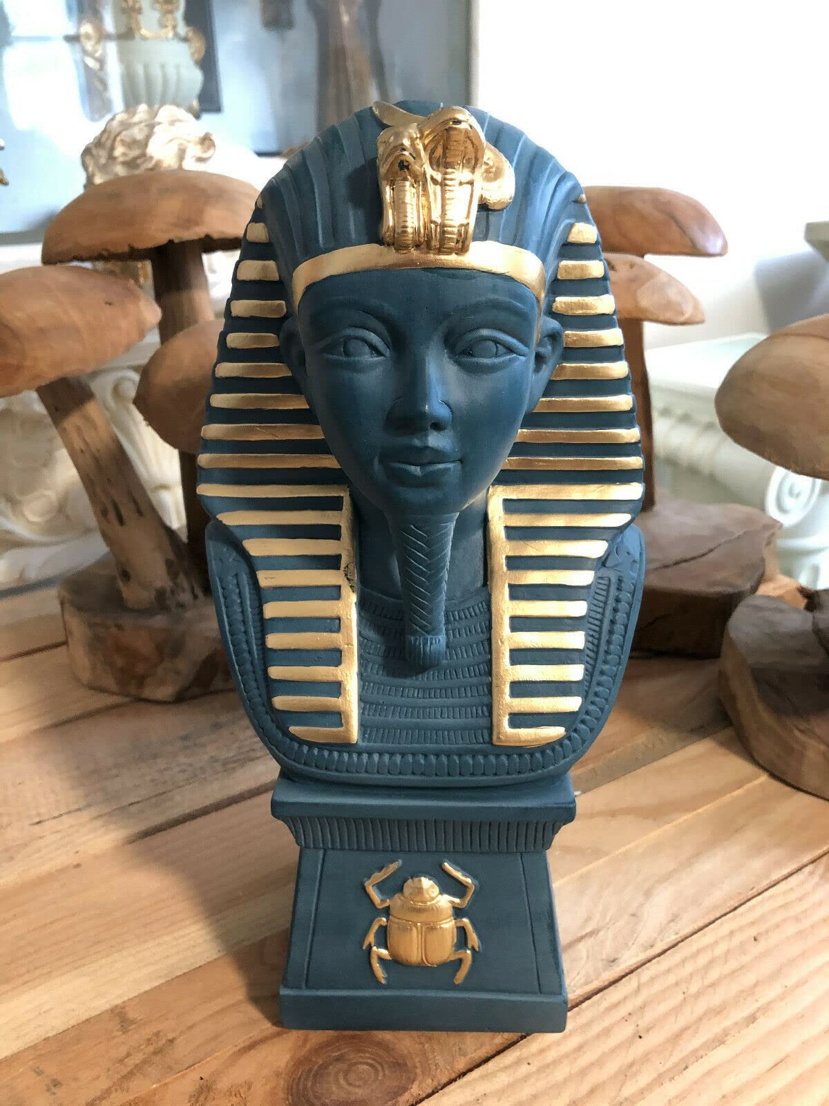 Ägyptische Groß Figur Tutenchamun Büste Pharao 2860-101, Blau