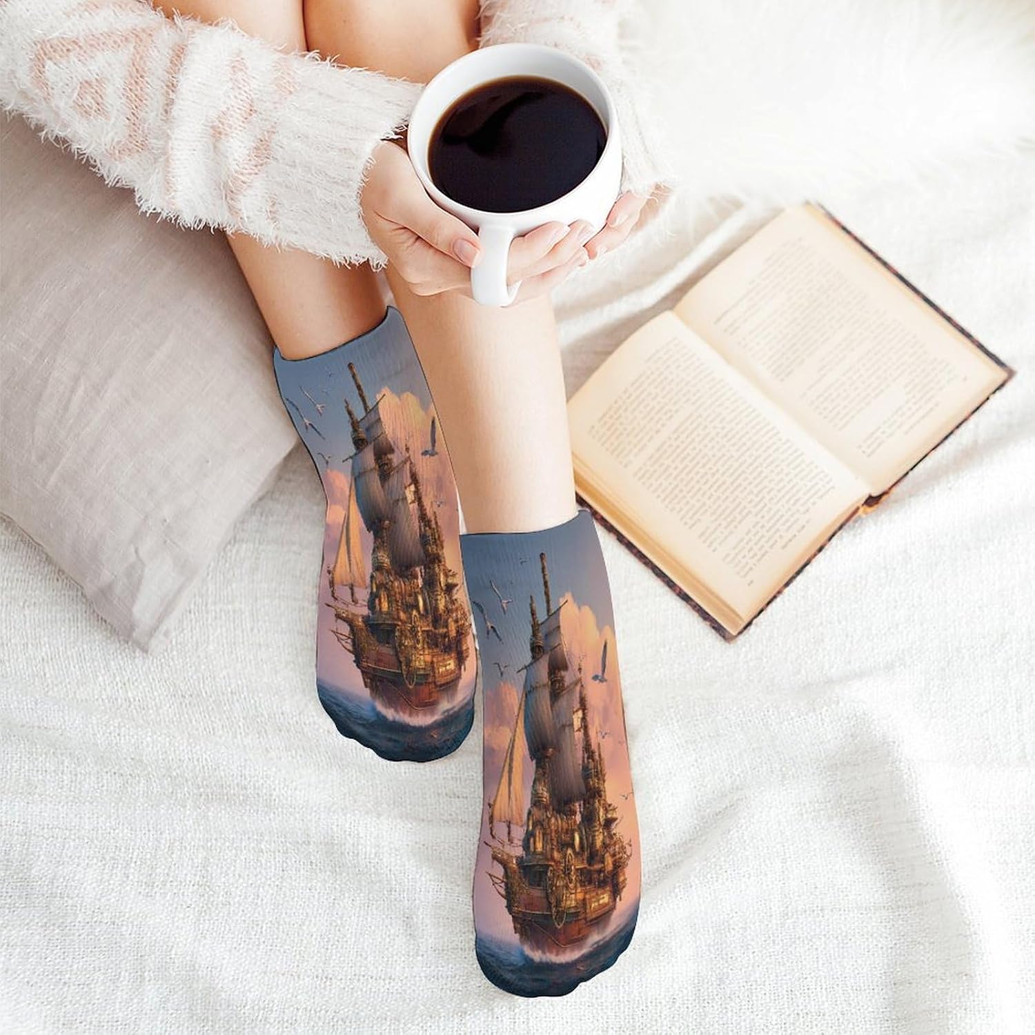 Steampunk Battleship Steamship Socks for Men Women 5 Pairs Ankle Socks