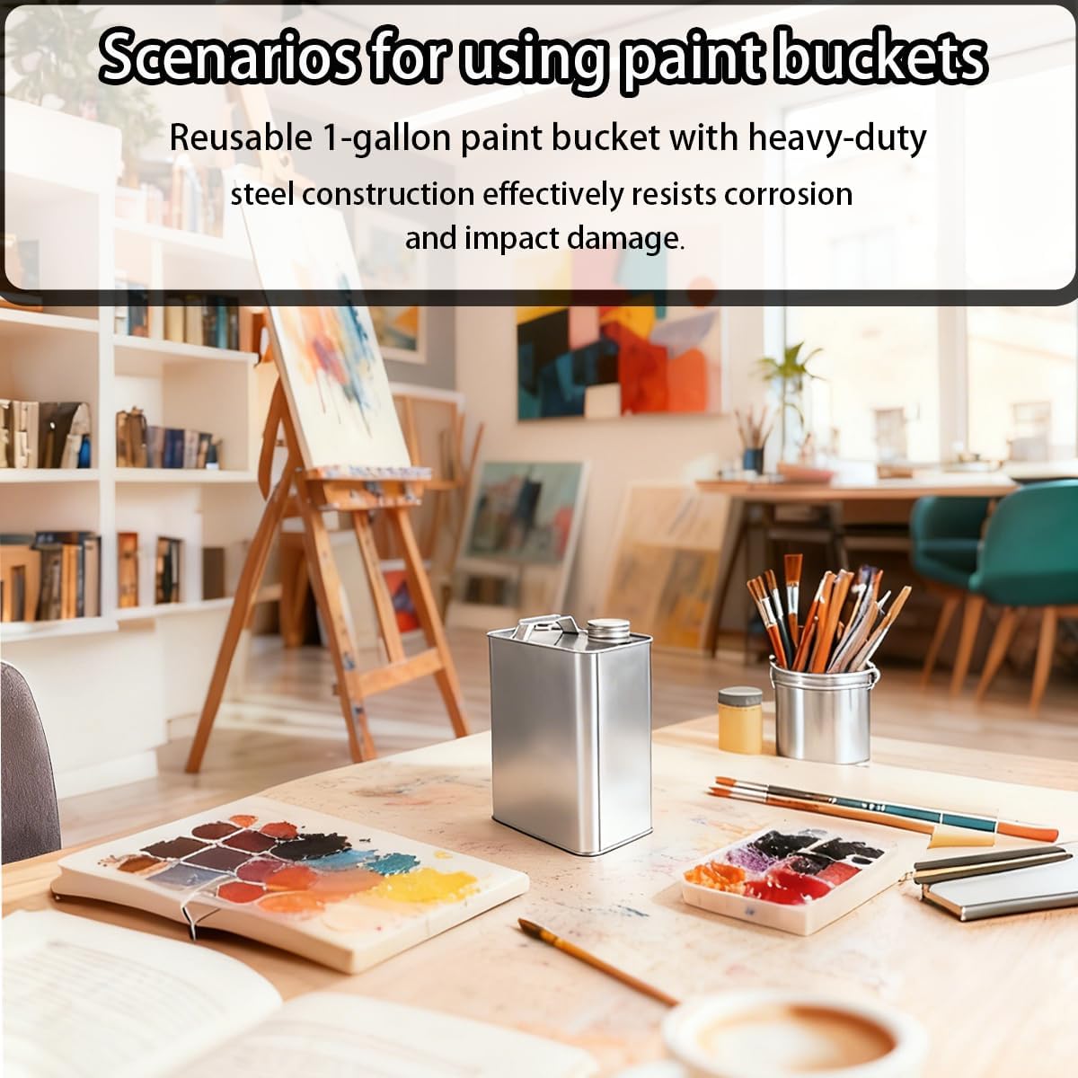 2 Pcs 1 Gallon Empty F-Style Metal Rectangular Solvent Can,128 fl. oz. Empty Steel Paint Storage Tin with Pull-Up Spout Secure Caps Unlined Can for Craft Paint,Automotive Coatings. - Image 6