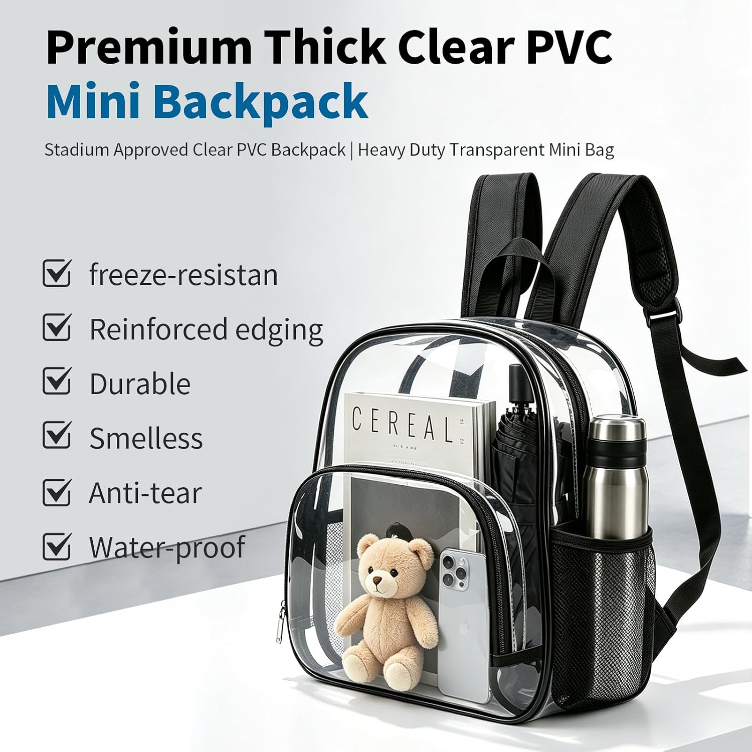 Small Clear Backpack for Stadium Events, 12x12x6,Stadium Approved