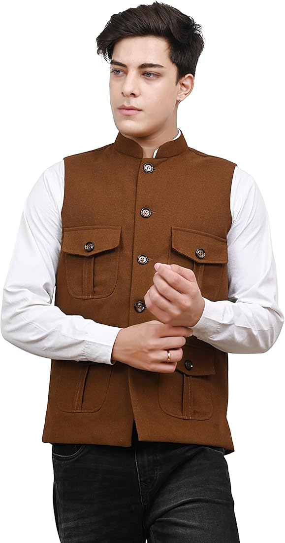 nehru jacket with formal dress Tan Pashmina Formal Nehru Jacket for Men 36
