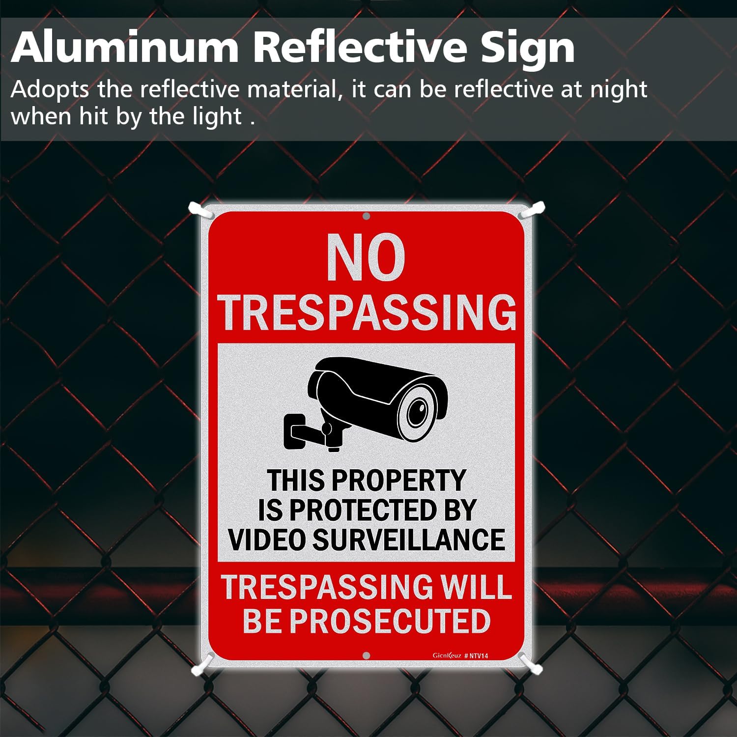 Large Video Surveillance Signs, 14x10 Inches No Trespassing Sign Private Property Sign, Reflective Aluminum, Fade Resistant,Indoor or Outdoor Use (4-Pack)