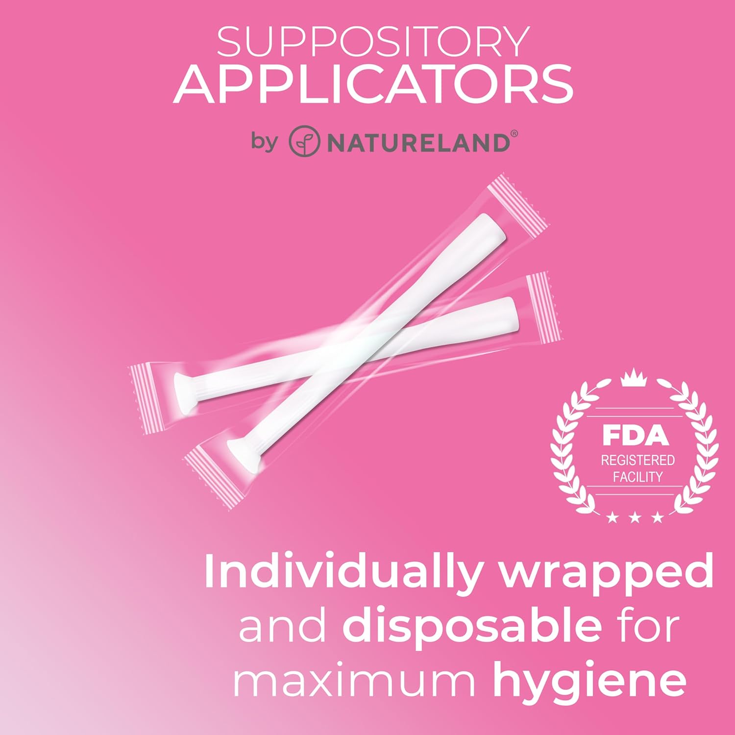 Natureland Personal Suppository Applicators for Women, Individually Wrapped Disposable Applicators with Silky Smooth Comfort Tip, Daily Intimate Care Tool (Large tip applicators, 40 Count (Pack of 1)) | Silky smooth comfort tip for clean gentle insertion; individually wrapped for women; includes free BloomSense app
