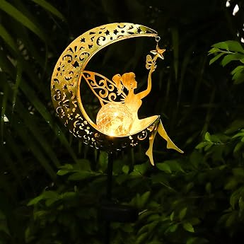 ZKLiLi Solar Lights Outdoor Garden Decorations Moon Fairy Solar Light with Solar Crinkle Glass Ball Waterproof Warm Yellow LED Light Decorations for Gifts for Mother Grandmother and Women