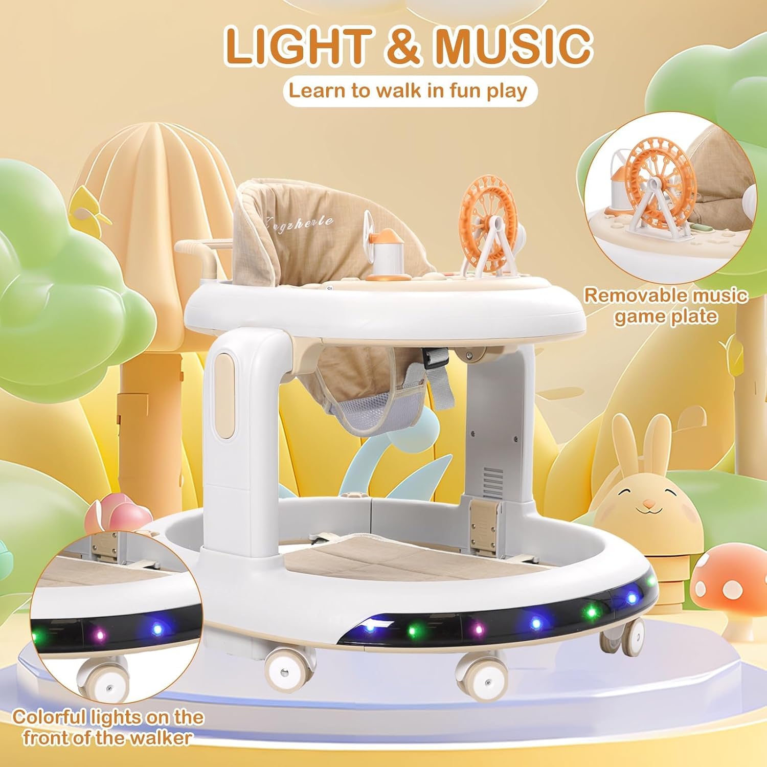 4 in 1 Foldable Baby Walker,Baby Standing Activity Center,Adjustable Baby Walker with Wheels,Push Walker,Exersaucer for Babies,Andador para Bebes de 6 a 12 Meses