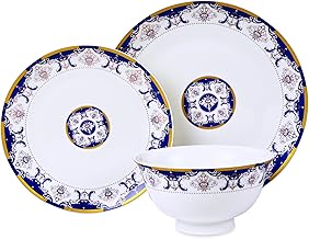 ACMLIFE Bone China Dinnerware Sets for 4, Floral Dinnerware Set, 12-Piece Porcelain Dinnerware Set, Dinner Plates for Kitchen Service for 4 with Bowls, Christmas Gifts (Blue, 12) - Buy now
