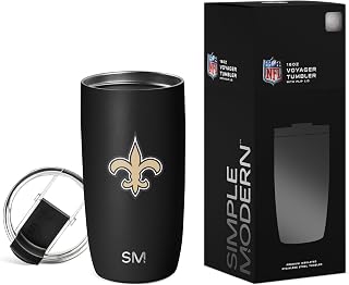 Simple Modern Officially Licensed NFL New Orleans Saints 16oz Travel Coffee Tumbler with Flip Lid | Stainless Steel Cup | Football Gifts for Men, Women | Voyager Collection | New Orleans Saints