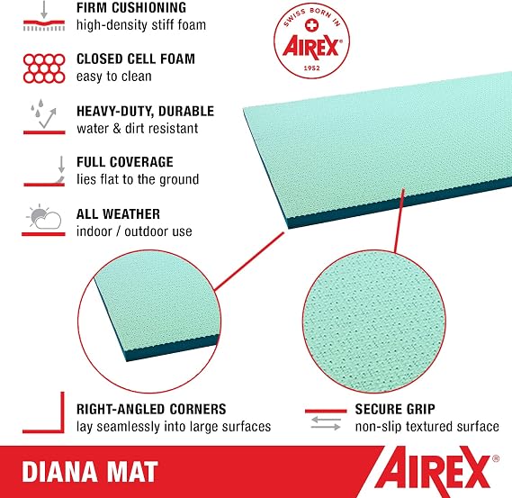 AIREX Official Diana Exercise Mat - Workout Mat for Rehabilitation, Strength Training, Aerobics, Water Fitness, Exercise, Home and Floor Workouts, with Premium Foam, Water Blue