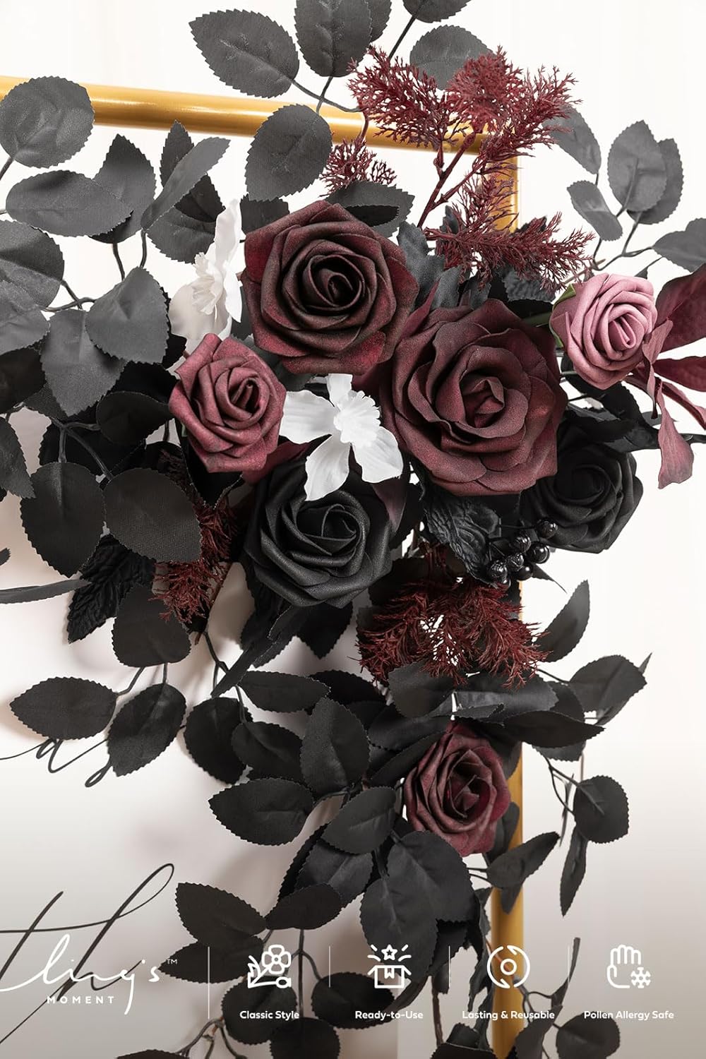 Ling's moment Wedding Artificial Welcome Sign Flowers Swag Arch Floral Garland Decorations Black Burgundy Ceremony Reception Entrance Entryway Party Banquets Easel Wall Home Outdoor(NOT Include Sign)