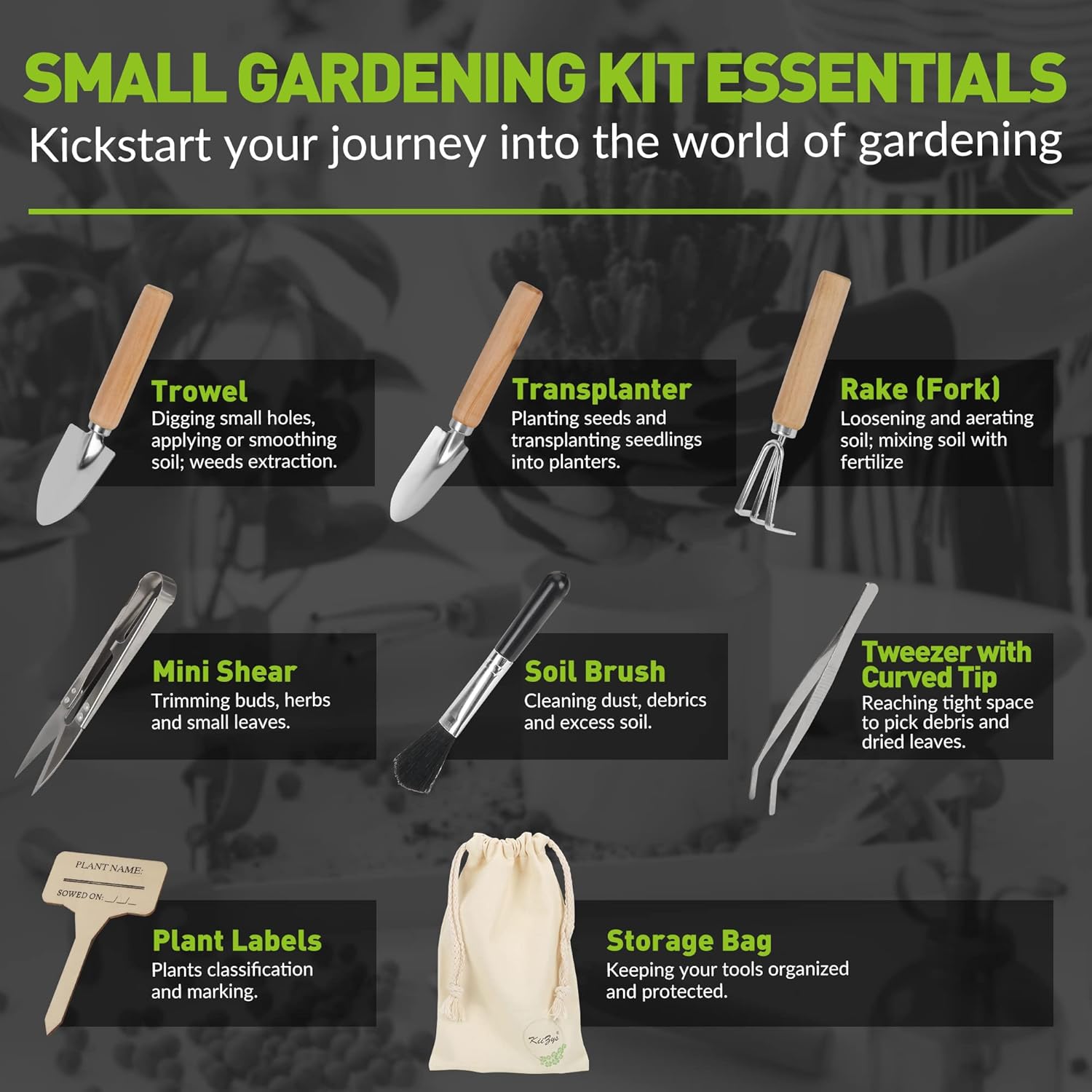Indoor Garden Tools for Gardening - KiiZYS 12-Piece Small Garden Tools Set - Indoor Gardening Gifts for Women - Mini Hand Tools House Plant Tool