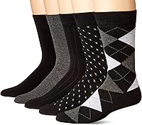 KM Legend Men's Dress Socks 5-Pack: Lightweight Classic Patterns, Reinforced Toes, Fits Shoe Sizes 6-13 Formal Casual