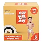 Hello Bello Premium Diapers, Size 5 (27+ lbs) Surprise Pack for Girls - 72 Count, Hypoallergenic with Soft, Cloth-Like Feel - Assorted Girl & Gender Neutral Patterns