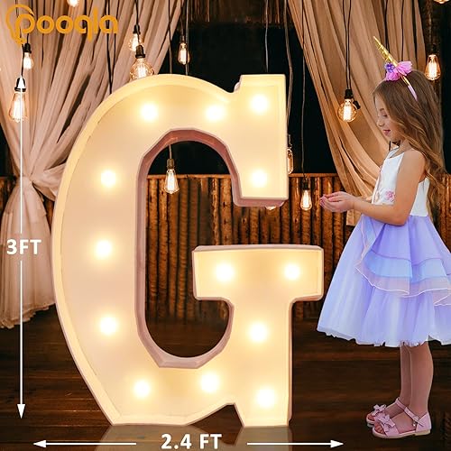 Vista 5 de Pooqla Letras iluminadas de marquesina de 3 pies, letras de mosaico con luz LED que cambian de color con control remoto, letras de bloque grandes