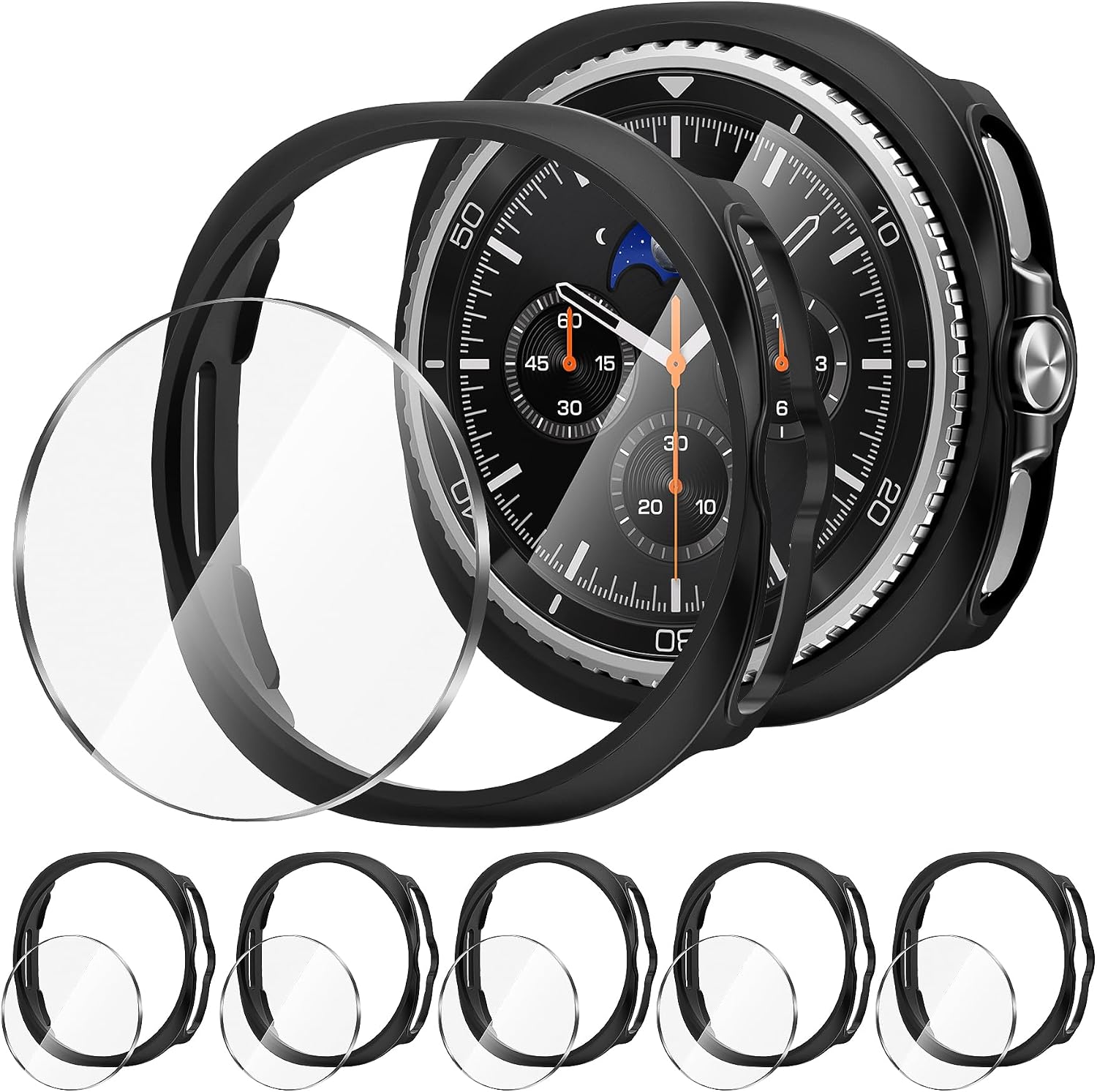 Suoman 5+5 Pack for Samsung Galaxy Watch 8 Classic 46mm Case, High Definition Tempered Glass Screen Protector+ All-Round PC Matte Protective Cover Bumper