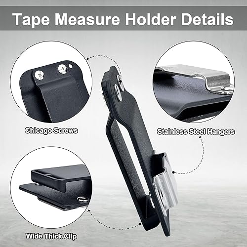 Miniatura 5 de Cinta métrica para cinturón, clip de cinturón de bajo perfil, se adapta a cinturón de herramientas de hasta 2 pulgadas, accesorios de cinta