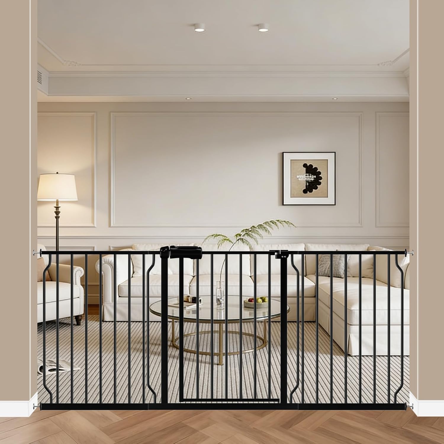 WAOWAO Baby Gate 66.93-71.65" Extra Wide Pressure Mounted Walk Through Swing Auto Close Safety Black Metal Toddler Kids Child Dog Pet Puppy for Stairs,Doorways,Kitchen