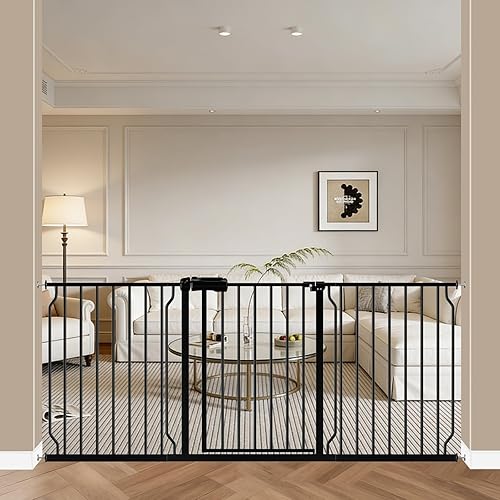 Miniatura 20 de WAOWAO Puerta de bebé de 52.76 a 62.2 pulgadas, extra ancha, montada a presión, para caminar a través del columpio, cierre automático, seguridad de